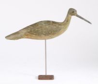 20th Century decoy wading bird, the painted body raised on a stand, 43cm high