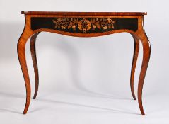 Kingwood, ebony and inlaid centre table, the shallow all round serpentine top with foliate inlay