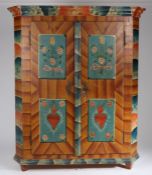 19th Century Austrian empire original painted cupboard, painted with foliate panels containing