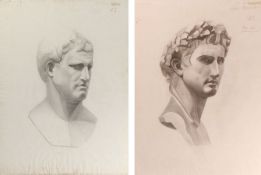 Pair of Italian school etchings on paper, each depicting a bust, signed Latitia D. housed in