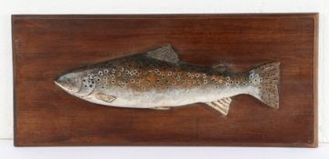 20th Century carved wooden trout trophy, 44.5cm wide