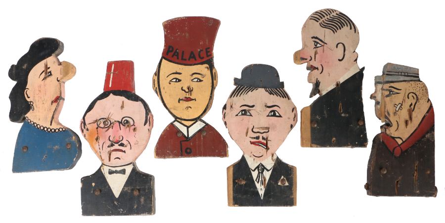 Collection of early 20th Century French Jeu De Massacre "knock down" figures, each polychrome