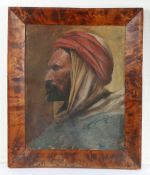 20th Century school, study of a Middle Eastern gentleman, unsigned oil on paper and card, housed