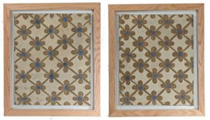 Two 19th Century hand painted wallpaper fragments, painted on canvas, later glazed and framed,