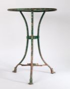 Late 19th Century painted metal French bistro table, the circular top showing layers of red and