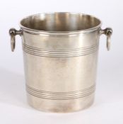 White metal champagne bucket, with reeded tapering body and two ring handles, 19.5cm diameter,