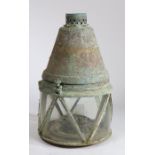 Very large early 20th Century bronze maritime light, with conical funnel and glazed sections