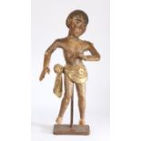 18th Century or earlier carved angel, the figure with arms angled, a gilt heightened wing and gilt