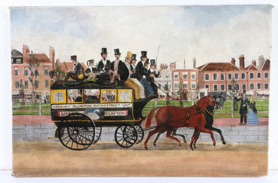 20th Century British School, naïve study of a Hackney horse and carriage, unsigned oil on canvas,