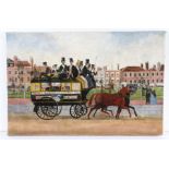20th Century British School, naïve study of a Hackney horse and carriage, unsigned oil on canvas,