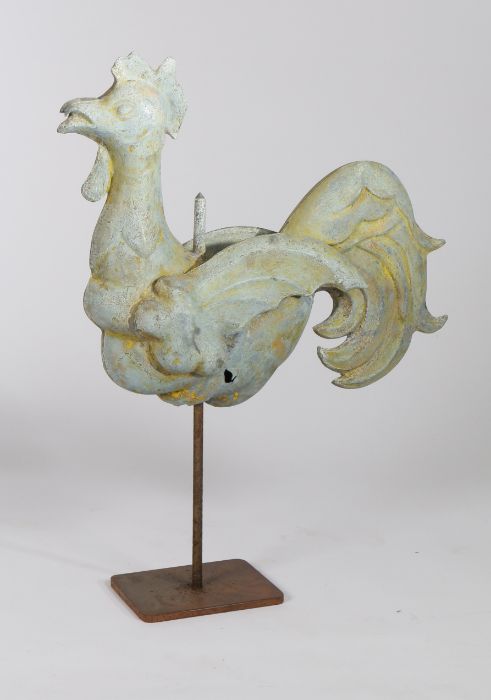 Early 20th Century zinc weathervane, in the form of a cockerel, 57cm long, 70cm high