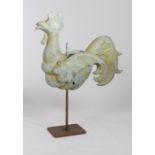 Early 20th Century zinc weathervane, in the form of a cockerel, 57cm long, 70cm high