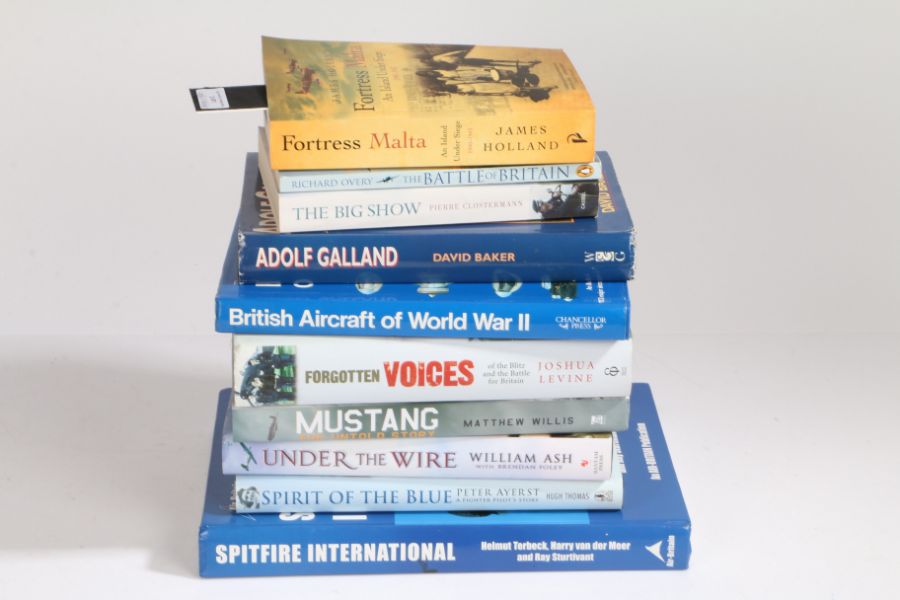 Selection of military aviation related books including, 'The Big Show' by Pierre Clostermann, 'The