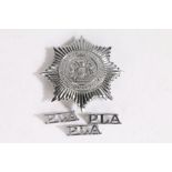 Port of London  Authority Police helmet plate, together with three shoulder titles, (4)