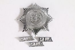 Port of London  Authority Police helmet plate, together with three shoulder titles, (4)