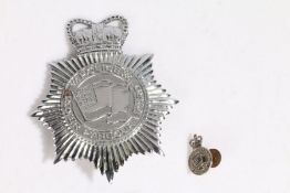 Queens crown Dover Harbour Board Police helmet plate, together with a lapel pin to the same