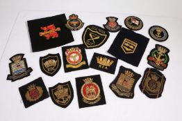 Collection of bullion embroidered blazer badges to the Royal Navy, Merchant Navy, Royal Fleet