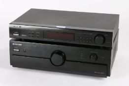 Pioneer A-605R Stereo amplifier serial number QE7403027N together with a Pioneer F-204RDS FM/AM