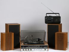 BSR British Radio Corporation record player together with a pair of Marconiphone 44507 speakers, a