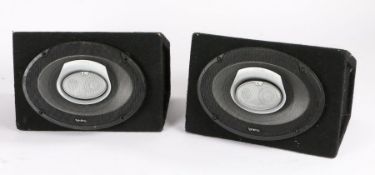 Pair of Infinity 9633 car 6 x 9 300 watt peak speakers, housed in speaker boxes