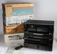 Rotel RA-930AX Amplifier together with a Sony FM/AM tuner, Technics SL-PG490 CD player and a Aiwa