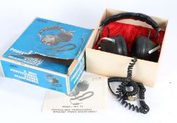 Pair of HPS 7A Amstrad Professional dynamic stereo headphones, with specification sheet and original
