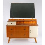 Mid 20th century dressing table, with oblong mirror and fitted one small and two long drawers with a