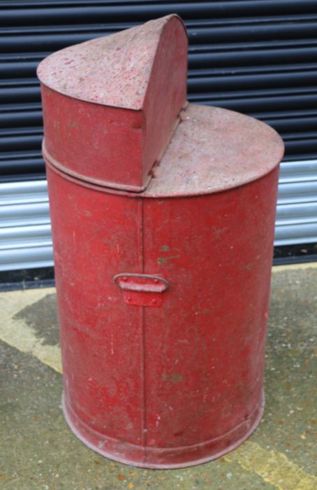 Red painted metal lamp oil barrel, with hinged cover enclosing a brass tap, approx. 98cm high - Image 2 of 2