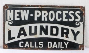 Early 20th century advertising enamel sign for 'New-Process Laundry, Calls Daily', with white