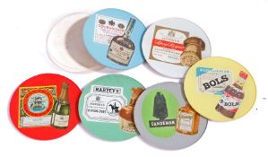 Set of six advertising coasters, to include Bols, Sandeman Contreau, Harvey's Port, Gilbey's