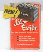 The Silver Exide card advertising sign, Product of Chloride Batteries Limited, 72cm high, 58.5cm