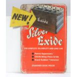 The Silver Exide card advertising sign, Product of Chloride Batteries Limited, 72cm high, 58.5cm