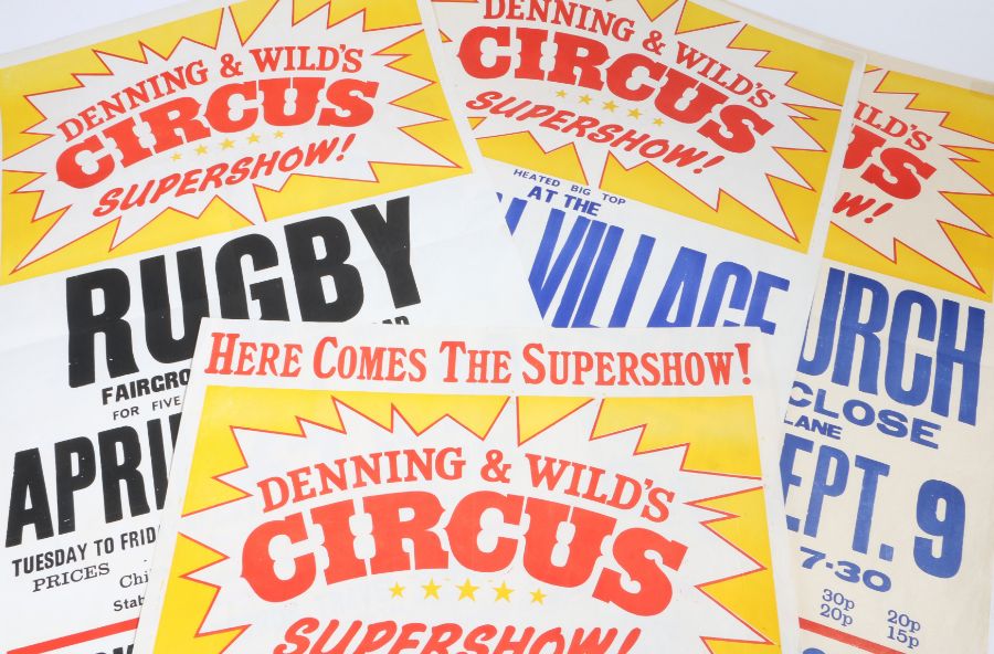 Four Denning & Wild's Circus poster's, for Rugby, The Global Village and Hornchurch, three approx.