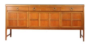 1960's/70's teak sideboard, fitted three drawers above a pair of cupboard doors and drop down front,