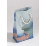 Faux and Co., France, moulded pottery vase in the form of a bag, with string handles and marble