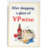 VP Wine card advertising sign, 'After Shopping - a glass of VP Wine', 34.5cm high, 24cm wide