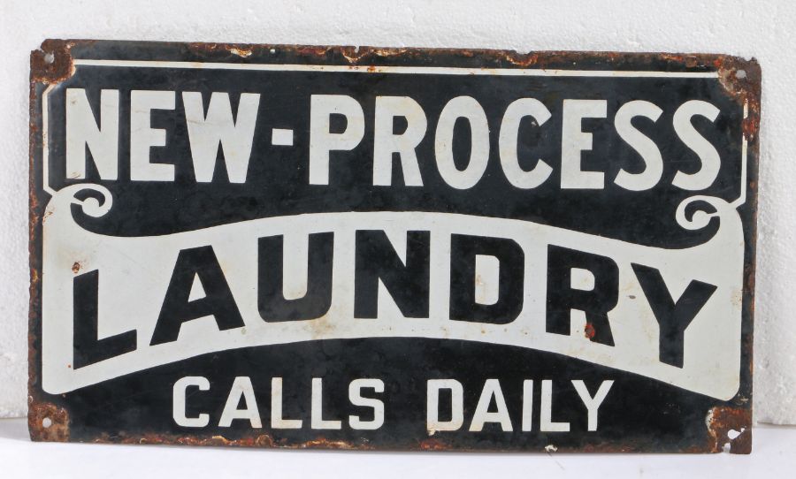 Early 20th century advertising enamel sign for 'New-Process Laundry, Calls Daily', with white - Image 3 of 3