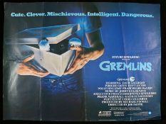 Gremlins (1984) British Quad film poster, starring Zach Galligan, Amblin Entertainment, folded
