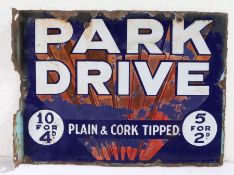 Park Drive Cigarettes and Gallaher's Condor Twist double sided enamel advertising sign, with hanging