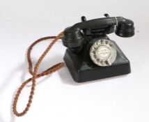 1920's/30's bakelite rotary dial telephone, in black,16cm tall