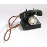1920's/30's bakelite rotary dial telephone, in black,16cm tall