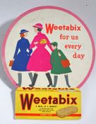 Weetabix card advertising sign, 'Weetabix for us every day', 47cm high, 39cm wide