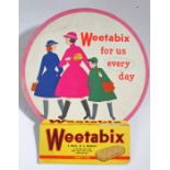 Weetabix card advertising sign, 'Weetabix for us every day', 47cm high, 39cm wide