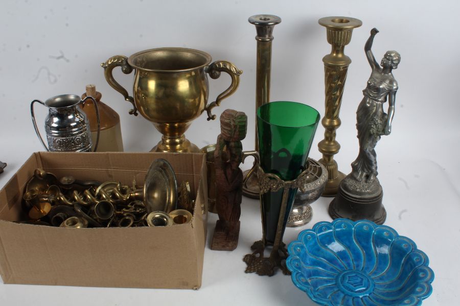 Large quantity of brass ware, two log carriers, a large orange glazed vase, ceramics and sundries - Image 2 of 2