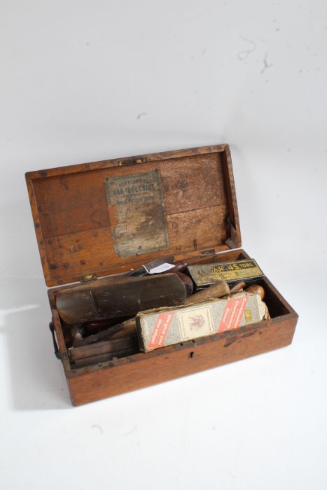 Early 20th century 'Gentleman's Oak Tool Chest', and contents of tools to include a Bailey No.4