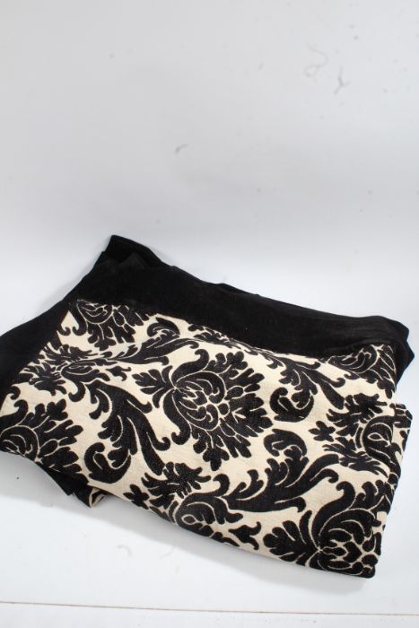 Very large black floral patterned table cloth, approx. 295cm long, 170cm wide