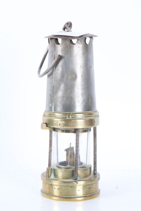 Unnamed miners lamp, stamped 547, 23cm tall excluding hook