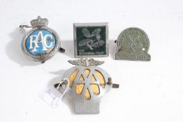 Four car badges, to include two National Trust examples, an AA and an RAC (4)