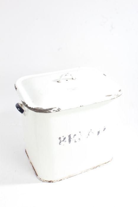 White enamel bread bin with lid