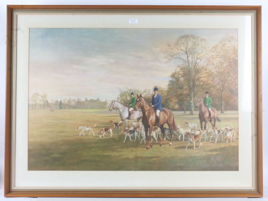 After Madelaine Selfe (20th century) The Duke of Beaufort with his hounds in Badminton Park, - Image 2 of 2